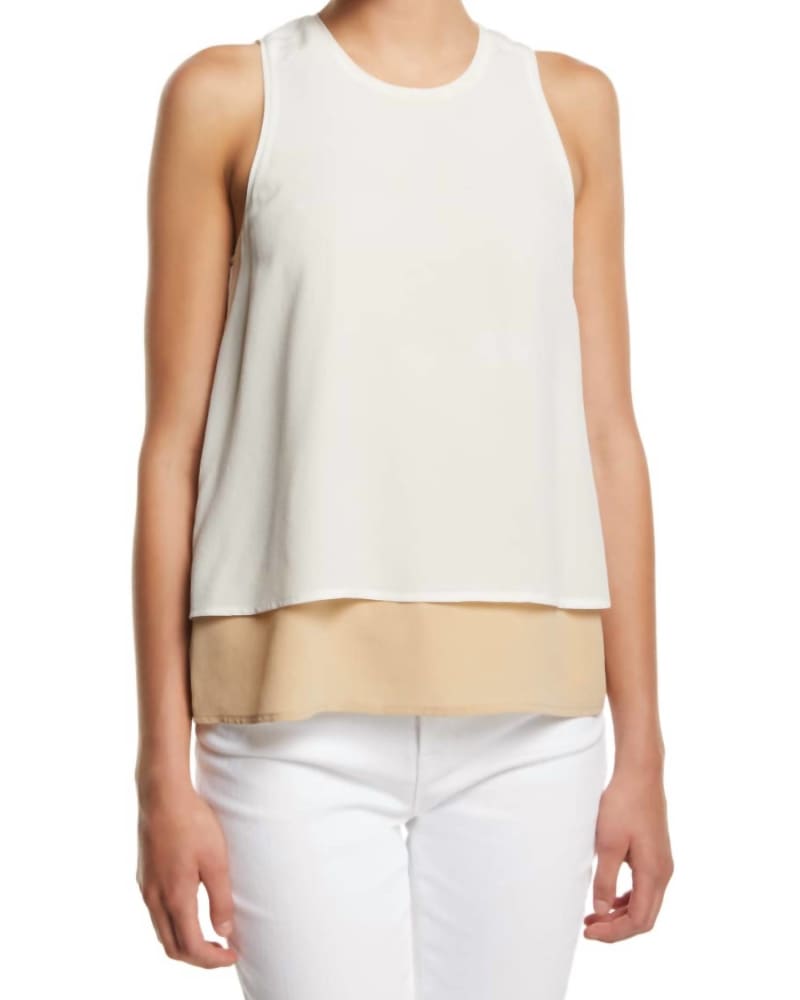 Front of a model wearing a size Large Catarina Layered Tank in White/Beige in White/Beige by L'Agence. | dia_product_style_image_id:334916
